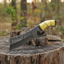 Load image into Gallery viewer, Handmade Damascus Tanto Knife with Camel Bone Handle | Full Tang Fixed Blade