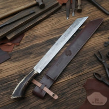 Load image into Gallery viewer, Long Seax Knife Straight Back Blade-Damascus steel | Medieval Style Knife