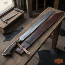 Load image into Gallery viewer, Long Seax Knife Straight Back Blade-Damascus steel | Medieval Style Knife