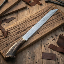 Load image into Gallery viewer, Long Seax Knife Straight Back Blade-Damascus steel | Medieval Style Knife