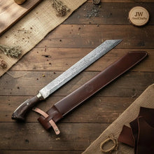 Load image into Gallery viewer, Long Seax Knife Straight Back Blade-Damascus steel | Medieval Style Knife