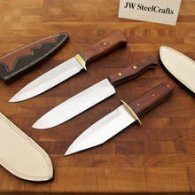 Load image into Gallery viewer, Handmade 3-Piece Chef Knife Set with Tali Wood Handles | Full Tang Kitchen Knife Collection