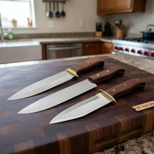 Load image into Gallery viewer, Handmade 3-Piece Chef Knife Set with Tali Wood Handles | Full Tang Kitchen Knife Collection