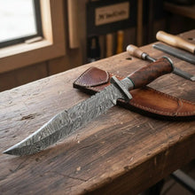 Load image into Gallery viewer, Handmade Damascus Bowie Knife with Natural Wood Handle Fixed Blade