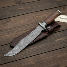 Load image into Gallery viewer, Handmade Damascus Bowie Knife with Natural Wood Handle Fixed Blade