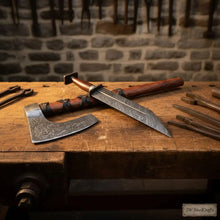 Load image into Gallery viewer, Viking Bearded Axe and Seax Knife Set | Bushcraft Wood Cutting