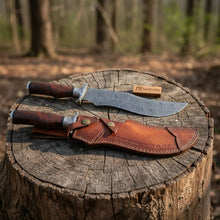 Load image into Gallery viewer, Handmade Damascus Trailing Point Bowie Knife with Tali Wood Handle