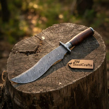 Load image into Gallery viewer, Handmade Damascus Trailing Point Bowie Knife with Tali Wood Handle