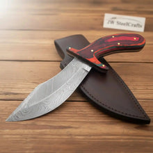 Load image into Gallery viewer, Handmade Damascus Upswept Skinner Knife with Multi-Color Pakka Wood Handle