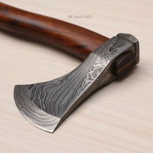 Load image into Gallery viewer, Handmade Damascus Skeggox Viking Bearded Axe with Rose Wood Handle
