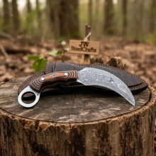 Load image into Gallery viewer, Handmade Damascus Karambit Knife with Multi-Color Micarta Handle