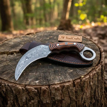 Load image into Gallery viewer, Handmade Damascus Karambit Knife with Multi-Color Micarta Handle