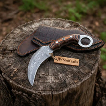Load image into Gallery viewer, Handmade Damascus Karambit Knife with Multi-Color Micarta Handle