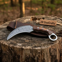 Load image into Gallery viewer, Handmade Damascus Karambit Knife with Multi-Color Micarta Handle