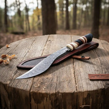 Load image into Gallery viewer, Custom Ghurkha Kukri Knife Curved Blade Damascus Steel Outdoor Chopping Tool