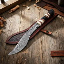 Load image into Gallery viewer, Custom Ghurkha Kukri Knife Curved Blade Damascus Steel Outdoor Chopping Tool