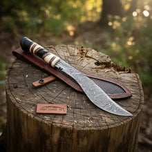 Load image into Gallery viewer, Custom Ghurkha Kukri Knife Curved Blade Damascus Steel Outdoor Chopping Tool