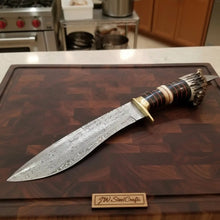 Load image into Gallery viewer, Handmade Damascus Bowie Knife with Stag Horn Handle | Full Tang Fixed Blade