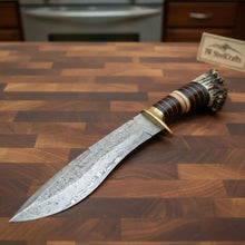 Load image into Gallery viewer, Handmade Damascus Bowie Knife with Stag Horn Handle | Full Tang Fixed Blade