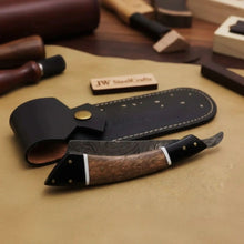 Load image into Gallery viewer, Handmade Damascus Folding Straight Razor with Rose Wood &amp; Black Resin Handle