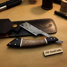 Load image into Gallery viewer, Handmade Damascus Folding Straight Razor with Rose Wood &amp; Black Resin Handle