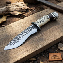 Load image into Gallery viewer, Handmade High Carbon Steel Drop Point Hunting Knife with Scrimshaw Handle