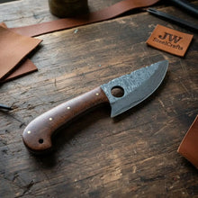 Load image into Gallery viewer, Handmade Damascus Mini Skinner Knife with Wooden Handle | Full Tang Drop Point Blade