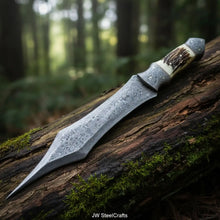 Load image into Gallery viewer, Handmade Damascus Medieval Spear Point Dagger with Stag Horn Handle