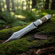 Load image into Gallery viewer, Handmade Damascus Medieval Spear Point Dagger with Stag Horn Handle