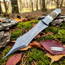 Load image into Gallery viewer, Handmade Damascus Medieval Spear Point Dagger with Stag Horn Handle