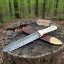 Load image into Gallery viewer, Handmade Persian Style Damascus Dagger with Camel Bone Handle &amp; Wooden Scabbard
