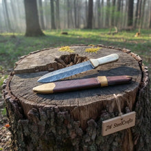 Load image into Gallery viewer, Handmade Persian Style Damascus Dagger with Camel Bone Handle &amp; Wooden Scabbard