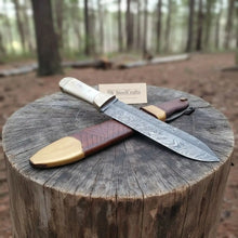 Load image into Gallery viewer, Handmade Persian Style Damascus Dagger with Camel Bone Handle &amp; Wooden Scabbard