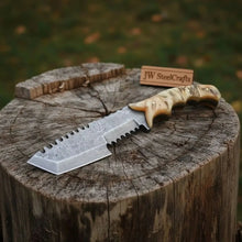 Load image into Gallery viewer, Damascus Tom Brown Tracker Knife with Ram Horn Handle - Full Tang