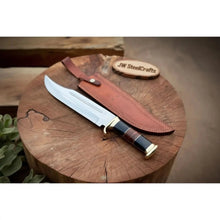 Load image into Gallery viewer, Handmade Dundee Bowie Knife -Carbon Steel Blade with resin and leather stacked Handle &amp; Leather Sheath