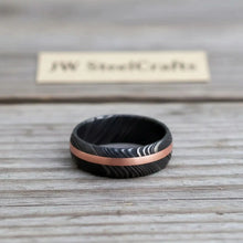 Load image into Gallery viewer, Handmade Damascus Ring Copper Inlay| Comfort Fit Unique Design