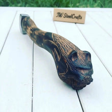 Load image into Gallery viewer, Handcrafted Viking Bearded Axe Engraved Blade Wolf Carved Wooden Handle Functional Sharp Edge
