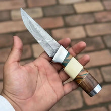 Load image into Gallery viewer, Hunting Knife 4.5” Damascus Steel Straight Back Blade Hybrid Wood Resin Handle Viking-Inspired