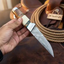 Load image into Gallery viewer, Hunting Knife 4.5” Damascus Steel Straight Back Blade Hybrid Wood Resin Handle Viking-Inspired