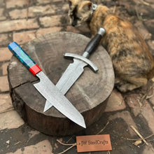 Load image into Gallery viewer, Damascus Kiritsuke &amp; Dagger Knife Set Fixed Blade Resin and Wooden Handle Japanese European Style