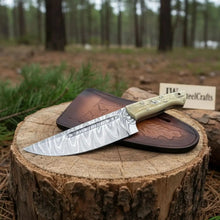 Load image into Gallery viewer, Handmade Damascus Skinner Knife Nessmuk Style Fixed Blade Synthetic Stag Handle