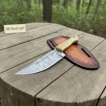 Load image into Gallery viewer, Handmade Damascus Skinner Knife Nessmuk Style Fixed Blade Synthetic Stag Handle