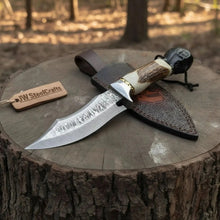 Load image into Gallery viewer, Premium Hunting Knife Damascus Steel 5” Fixed Blade Custom Handle Outdoor Knife with Sheath