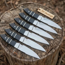 Load image into Gallery viewer, Handmade Full Tang Hunting Knife Set 6-Piece High Carbon Blades with Black Resin Handles