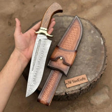 Load image into Gallery viewer, Handmade San Mai Damascus Bowie Knife 9-Inch Laminated Blade with Rosewood Handle