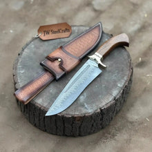 Load image into Gallery viewer, Handmade San Mai Damascus Bowie Knife 9-Inch Laminated Blade with Rosewood Handle