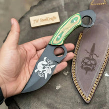 Load image into Gallery viewer, Handmade Karambit Utility Knife 7.5-Inch Curved Blade with Green Pakka Wood Handle