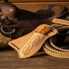 Load image into Gallery viewer, Handmade Damascus Cowboy Knife 8" Yellow Pinecone Handle Steel Bolster
