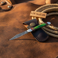 Load image into Gallery viewer, Forest Green Trail Trapper Knife Pakka Wood Damascus Steel folding Trapper Knife