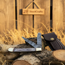 Load image into Gallery viewer, Damascus Steel Trapper Knife 4" with Bone Handle, Folding Pocket Knife
